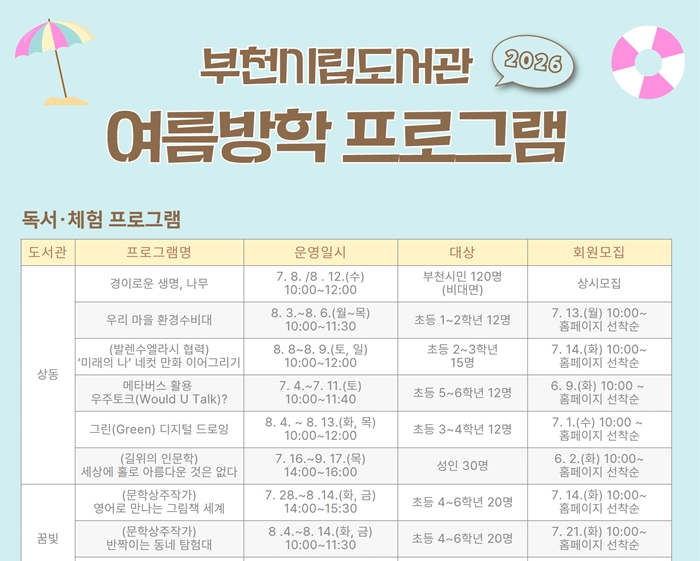부천시립도서관, 여름방학 독서문화 프로그램 37개 운영 이미지