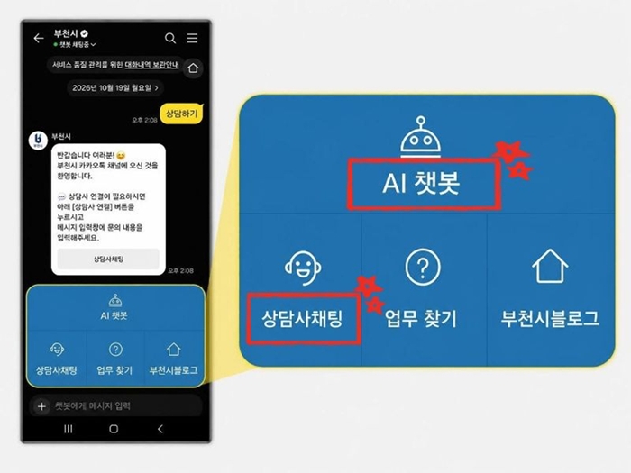 부천시, 카카오톡 상담 서비스 강화…전문 상담사 연결·AI 챗봇 도입 이미지